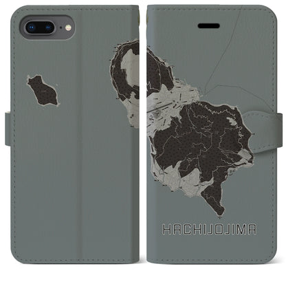 【八丈島（東京都）】地図柄iPhoneケース（手帳タイプ）モノトーン・iPhone 8Plus /7Plus / 6sPlus / 6Plus 用