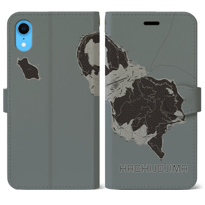 【八丈島（東京都）】地図柄iPhoneケース（手帳タイプ）モノトーン・iPhone XR 用