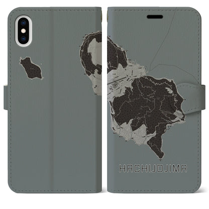 【八丈島（東京都）】地図柄iPhoneケース（手帳タイプ）モノトーン・iPhone XS Max 用