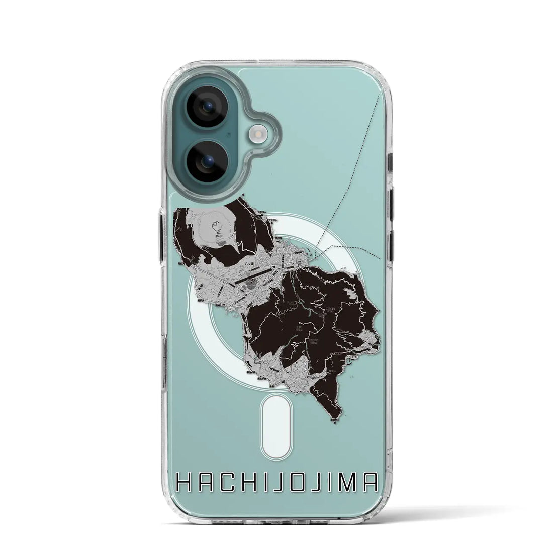 【八丈島(東京都)】地図柄iPhoneケース(MagSafeタイプ)モノトーン・iPhone 16 Pro 用
