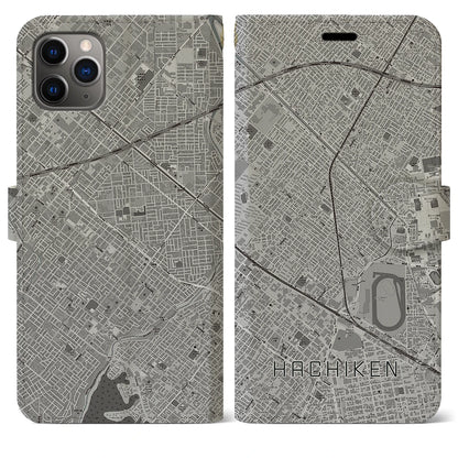 【八軒（北海道）】地図柄iPhoneケース（手帳タイプ）モノトーン・iPhone 11 Pro Max 用