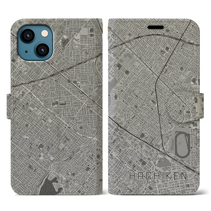 【八軒（北海道）】地図柄iPhoneケース（手帳タイプ）モノトーン・iPhone 13 用