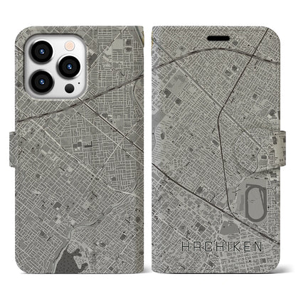 【八軒（北海道）】地図柄iPhoneケース（手帳タイプ）モノトーン・iPhone 13 Pro 用