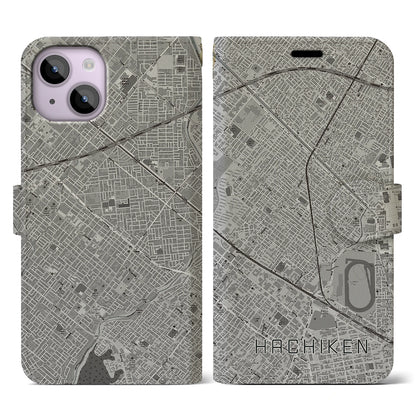 【八軒（北海道）】地図柄iPhoneケース（手帳タイプ）モノトーン・iPhone 14 用