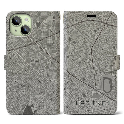 【八軒（北海道）】地図柄iPhoneケース（手帳タイプ）モノトーン・iPhone 15 用