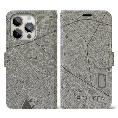 【八軒（北海道）】地図柄iPhoneケース（手帳タイプ）モノトーン・iPhone 15 Pro 用