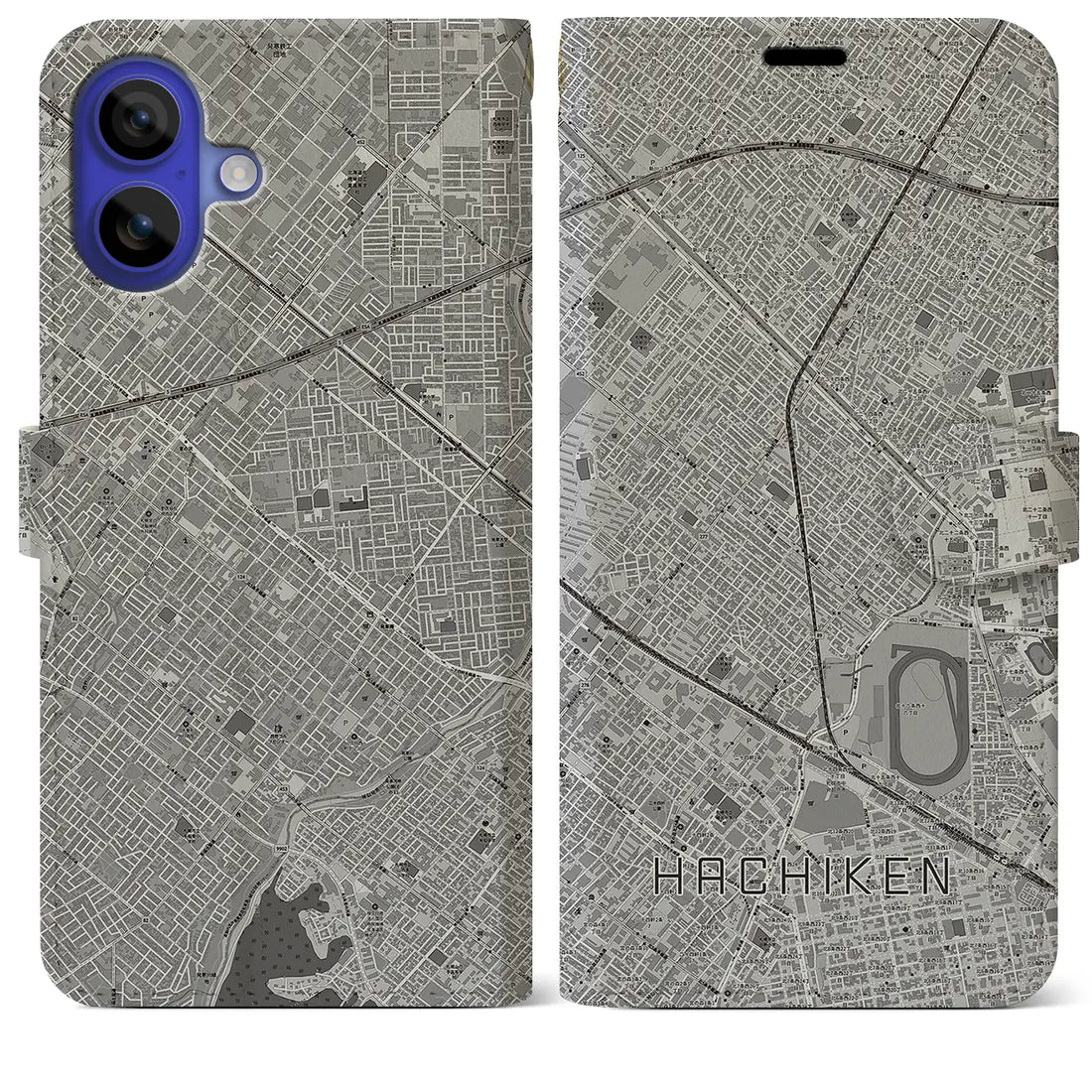 【八軒(北海道)】地図柄iPhoneケース(手帳タイプ)モノトーン・iPhone 16 Pro Max 用