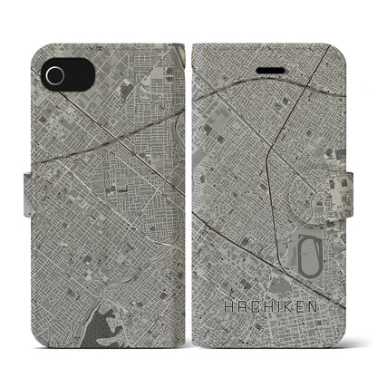 【八軒（北海道）】地図柄iPhoneケース（手帳タイプ）モノトーン・iPhone SE（第3 / 第2世代） / 8 / 7 / 6s / 6 用