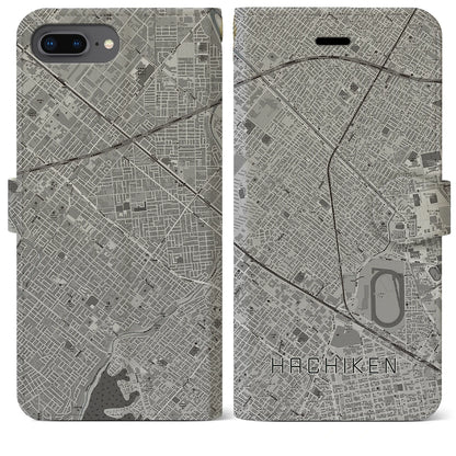 【八軒（北海道）】地図柄iPhoneケース（手帳タイプ）モノトーン・iPhone 8Plus /7Plus / 6sPlus / 6Plus 用