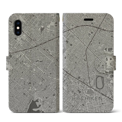 【八軒（北海道）】地図柄iPhoneケース（手帳タイプ）モノトーン・iPhone XS / X 用