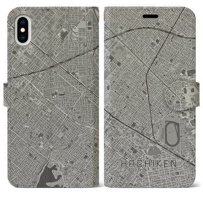 【八軒（北海道）】地図柄iPhoneケース（手帳タイプ）モノトーン・iPhone XS Max 用