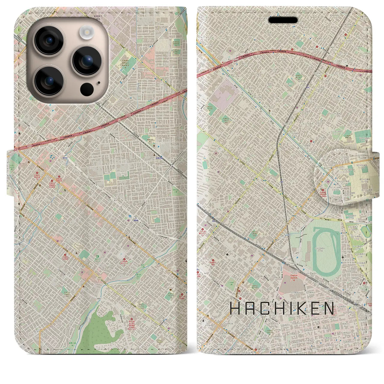 【八軒（北海道）】地図柄iPhoneケース（手帳タイプ）