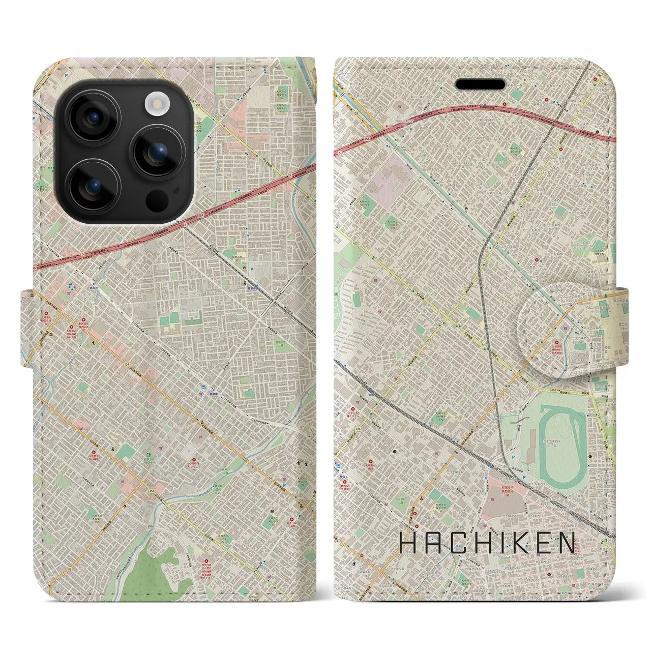 【八軒（北海道）】地図柄iPhoneケース（手帳タイプ）
