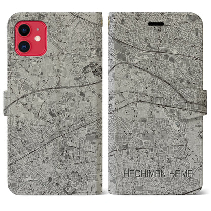 【八幡山（東京都）】地図柄iPhoneケース（手帳タイプ）モノトーン・iPhone 11 用