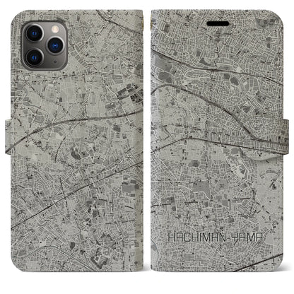 【八幡山（東京都）】地図柄iPhoneケース（手帳タイプ）モノトーン・iPhone 11 Pro Max 用