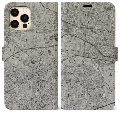 【八幡山（東京都）】地図柄iPhoneケース（手帳タイプ）モノトーン・iPhone 12 Pro Max 用