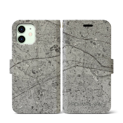 【八幡山（東京都）】地図柄iPhoneケース（手帳タイプ）モノトーン・iPhone 12 mini 用