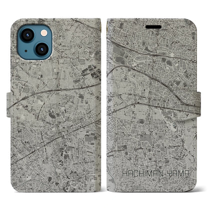 【八幡山（東京都）】地図柄iPhoneケース（手帳タイプ）モノトーン・iPhone 13 用
