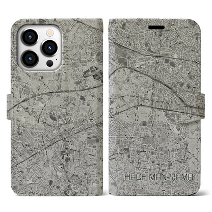【八幡山（東京都）】地図柄iPhoneケース（手帳タイプ）モノトーン・iPhone 13 Pro 用