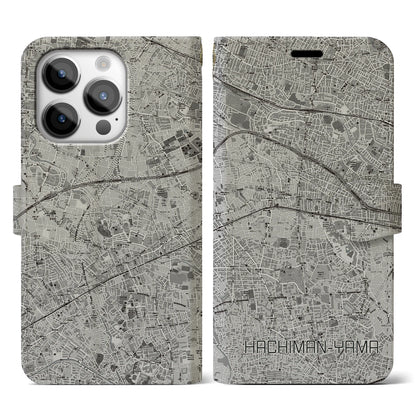 【八幡山（東京都）】地図柄iPhoneケース（手帳タイプ）モノトーン・iPhone 14 Pro 用