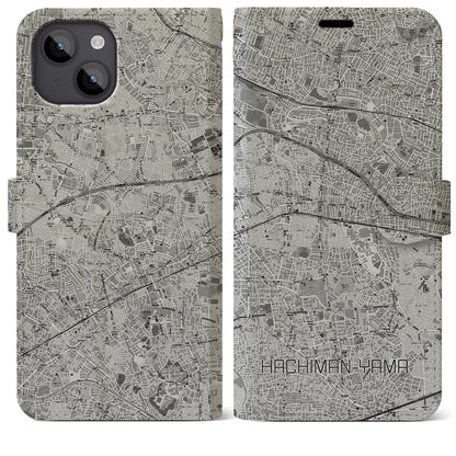 【八幡山（東京都）】地図柄iPhoneケース（手帳タイプ）モノトーン・iPhone 14 Plus 用