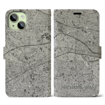【八幡山（東京都）】地図柄iPhoneケース（手帳タイプ）モノトーン・iPhone 15 用