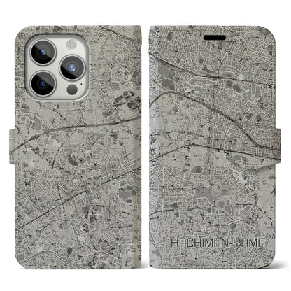 【八幡山（東京都）】地図柄iPhoneケース（手帳タイプ）モノトーン・iPhone 15 Pro 用