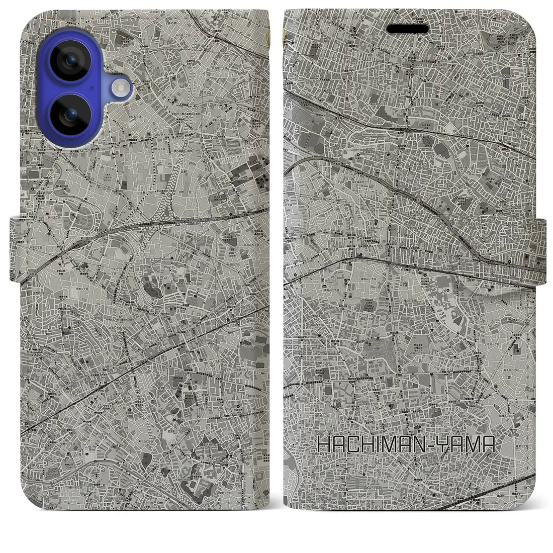 【八幡山(東京都)】地図柄iPhoneケース(手帳タイプ)モノトーン・iPhone 16 Pro Max 用