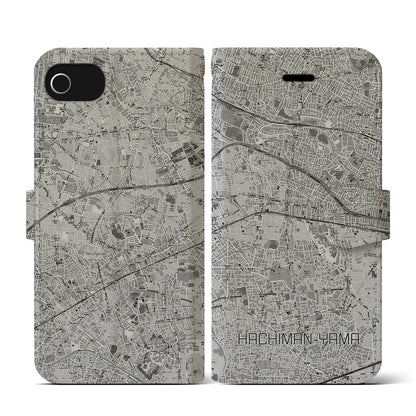 【八幡山（東京都）】地図柄iPhoneケース（手帳タイプ）モノトーン・iPhone SE（第3 / 第2世代） / 8 / 7 / 6s / 6 用