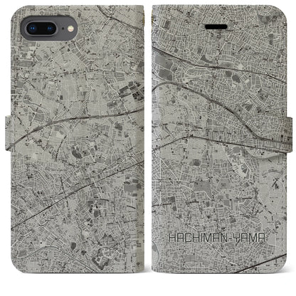 【八幡山（東京都）】地図柄iPhoneケース（手帳タイプ）モノトーン・iPhone 8Plus /7Plus / 6sPlus / 6Plus 用