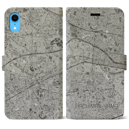 【八幡山（東京都）】地図柄iPhoneケース（手帳タイプ）モノトーン・iPhone XR 用