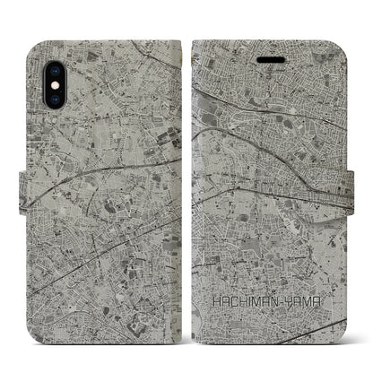 【八幡山（東京都）】地図柄iPhoneケース（手帳タイプ）モノトーン・iPhone XS / X 用