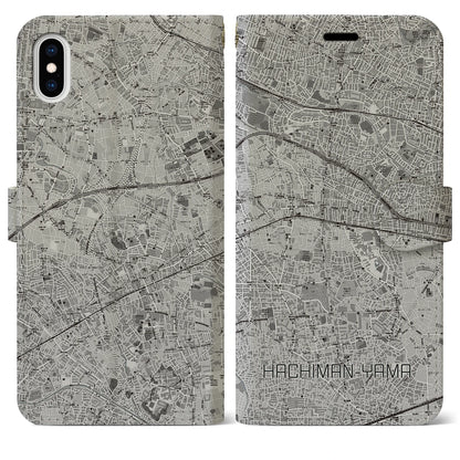 【八幡山（東京都）】地図柄iPhoneケース（手帳タイプ）モノトーン・iPhone XS Max 用