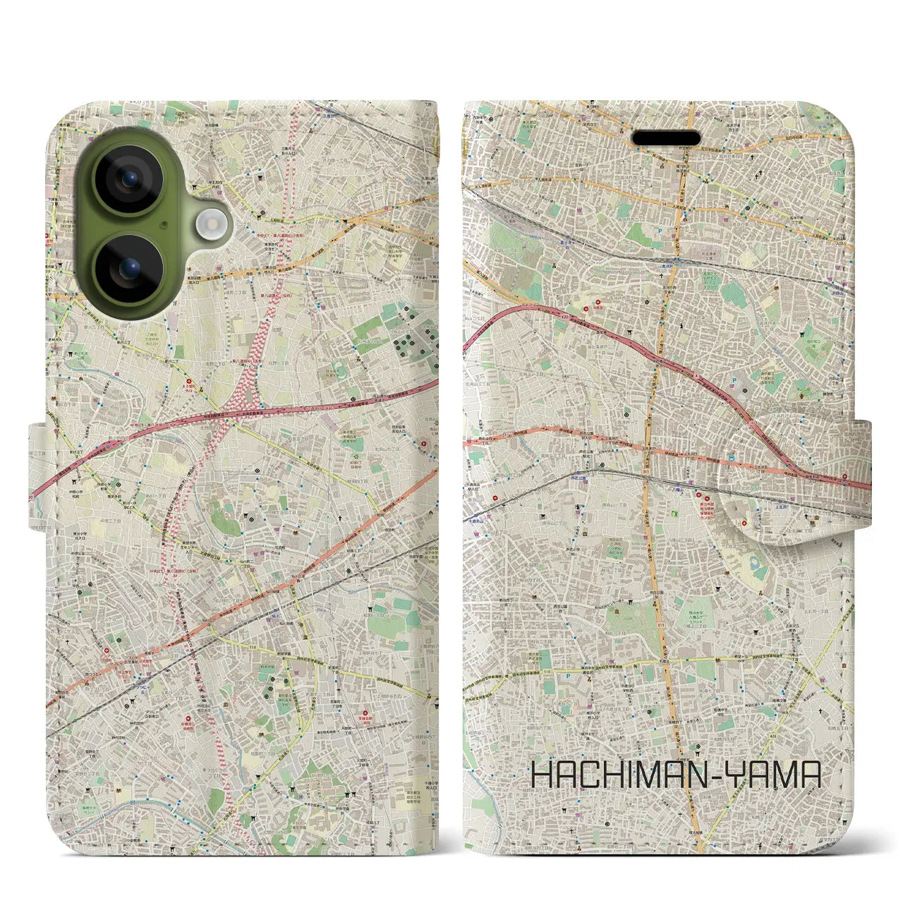 【八幡山（東京都）】地図柄iPhoneケース（手帳タイプ）