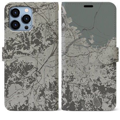 【八戸（青森県）】地図柄iPhoneケース（手帳タイプ）モノトーン・iPhone 13 Pro Max 用