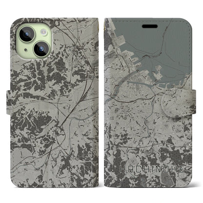 【八戸（青森県）】地図柄iPhoneケース（手帳タイプ）モノトーン・iPhone 15 用