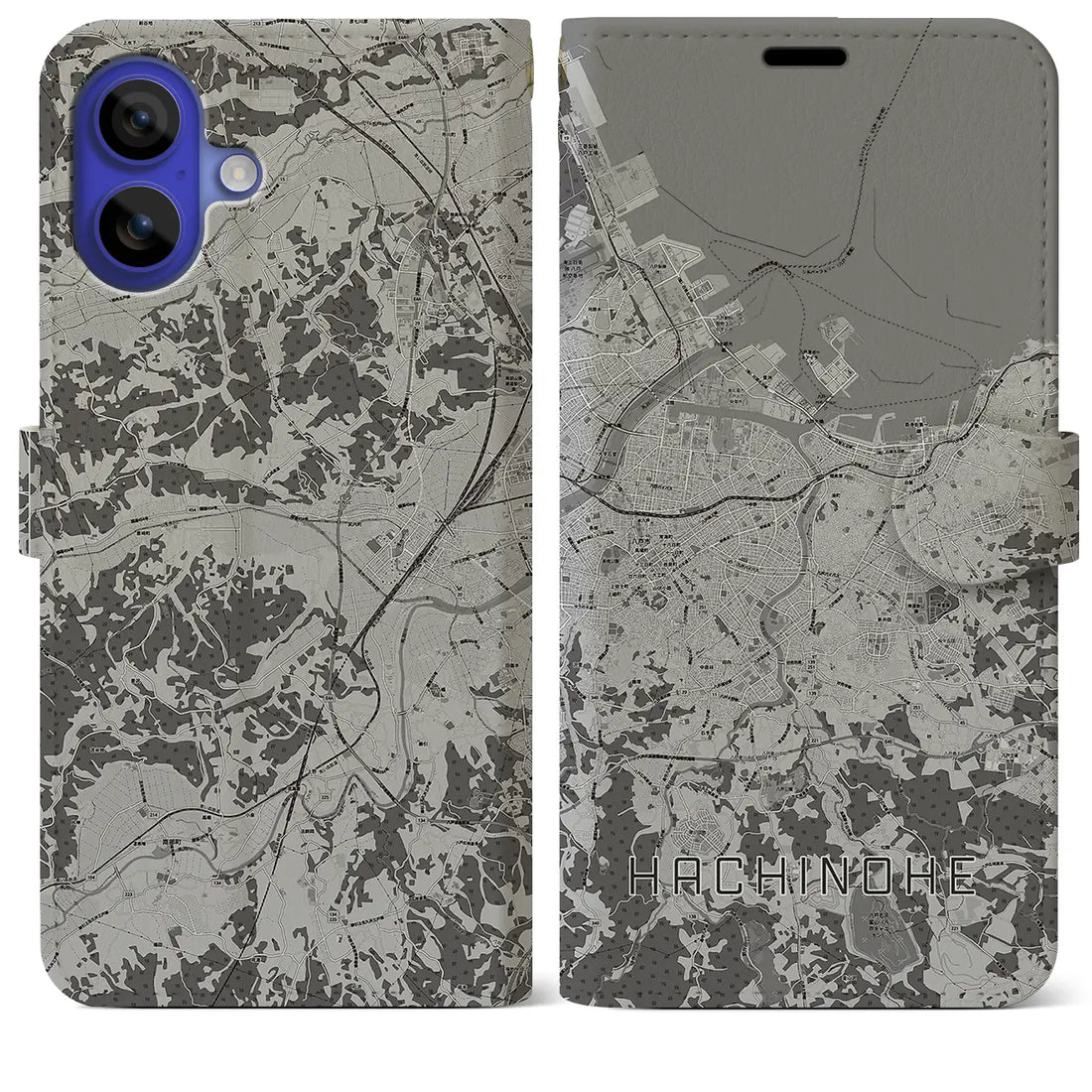 【八戸(青森県)】地図柄iPhoneケース(手帳タイプ)モノトーン・iPhone 16 Pro Max 用