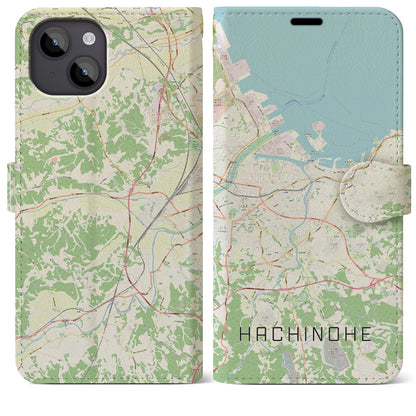 【八戸（青森県）】地図柄iPhoneケース（手帳タイプ）ナチュラル・iPhone 14 Plus 用
