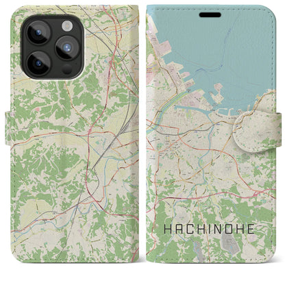 【八戸（青森県）】地図柄iPhoneケース（手帳タイプ）ナチュラル・iPhone 15 Pro Max 用