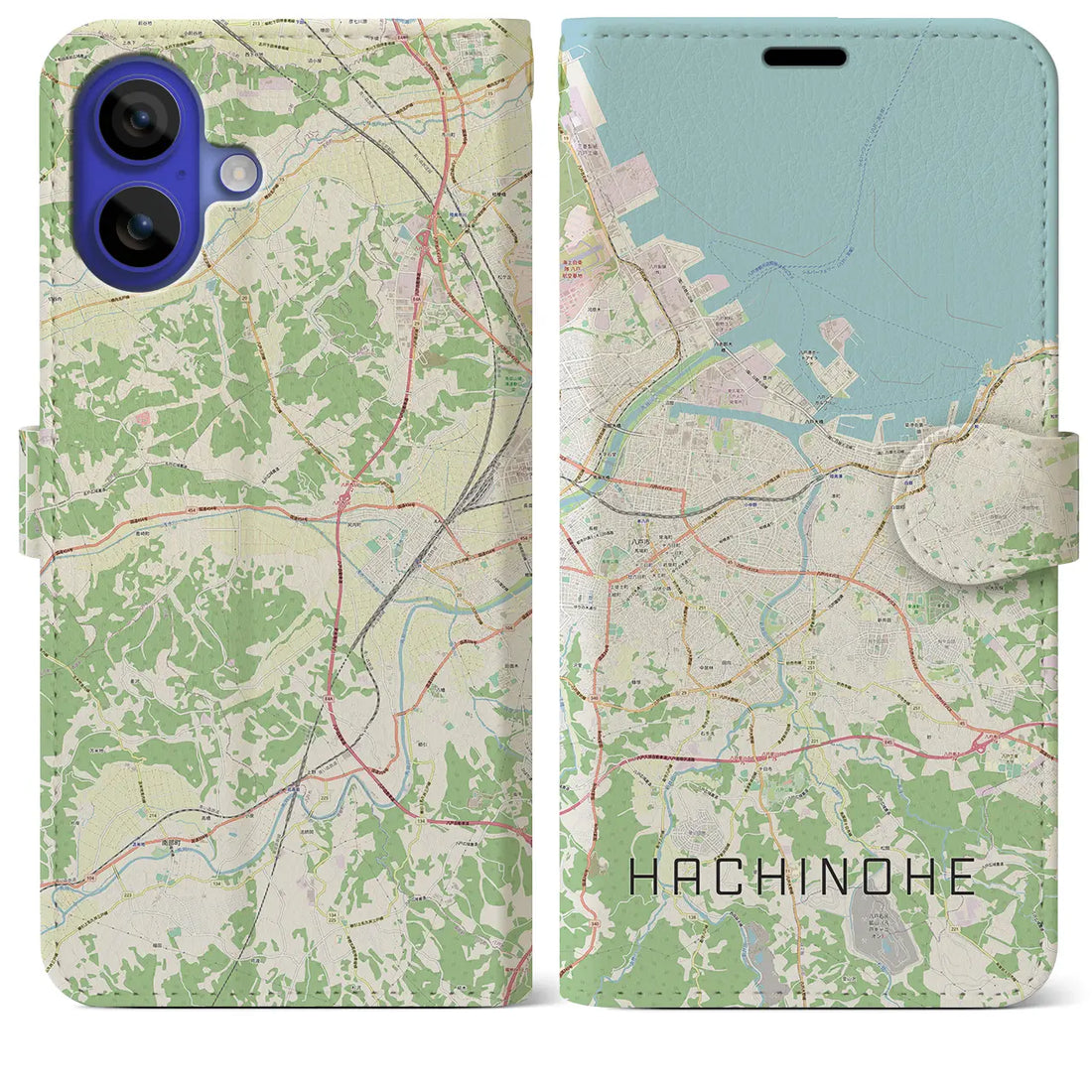 【八戸(青森県)】地図柄iPhoneケース(手帳タイプ)ナチュラル・iPhone 16 Pro Max 用