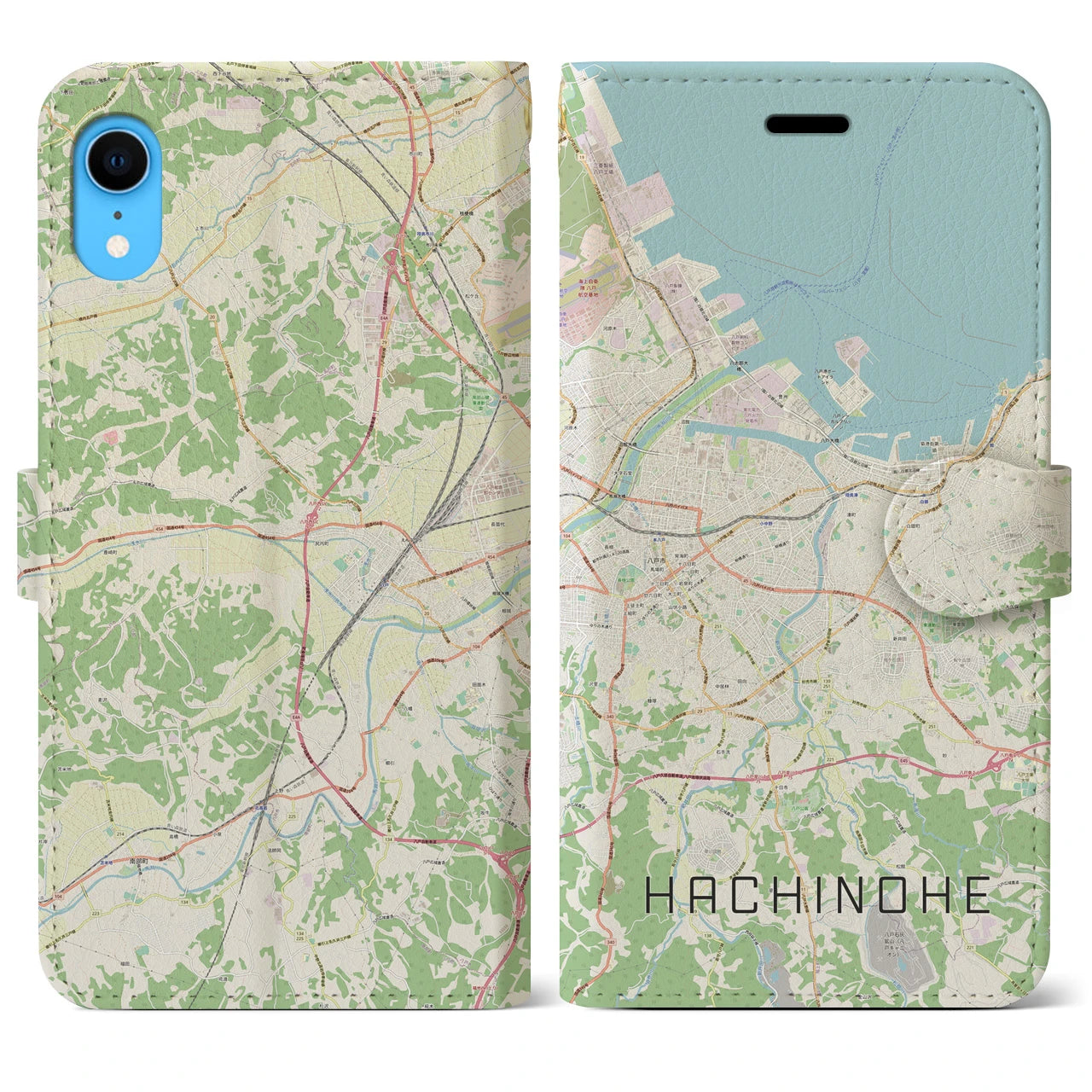 【八戸（青森県）】地図柄iPhoneケース（手帳タイプ）ナチュラル・iPhone XR 用