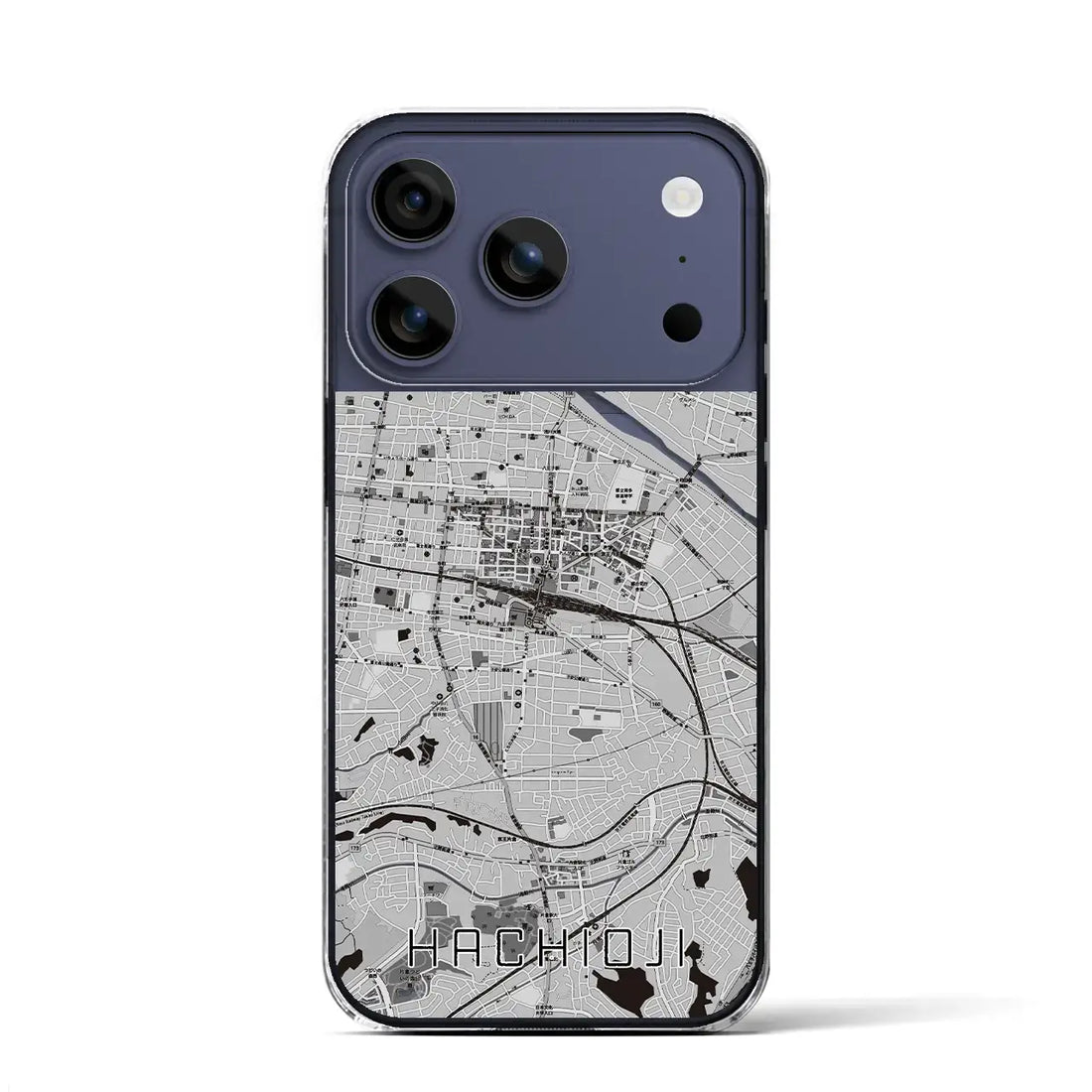 【八王子（東京都）】地図柄iPhoneケース（クリアタイプ）モノトーン・iPhone 17 Pro Max 用