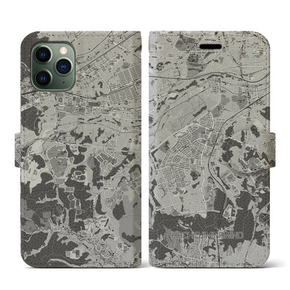 【八王子みなみ野（東京都）】地図柄iPhoneケース（手帳タイプ）モノトーン・iPhone 11 Pro 用