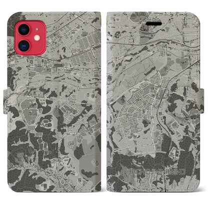 【八王子みなみ野（東京都）】地図柄iPhoneケース（手帳タイプ）モノトーン・iPhone 11 用