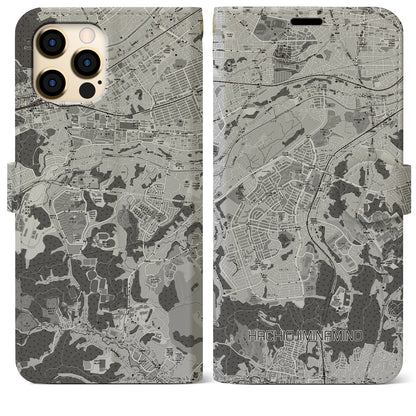 【八王子みなみ野（東京都）】地図柄iPhoneケース（手帳タイプ）モノトーン・iPhone 12 Pro Max 用