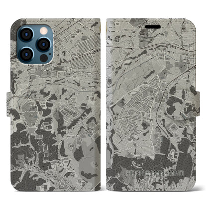 【八王子みなみ野（東京都）】地図柄iPhoneケース（手帳タイプ）モノトーン・iPhone 12 / 12 Pro 用