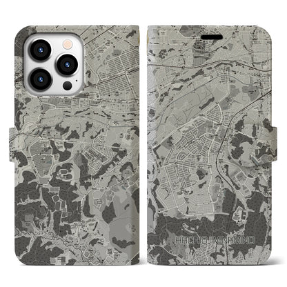 【八王子みなみ野（東京都）】地図柄iPhoneケース（手帳タイプ）モノトーン・iPhone 13 Pro 用