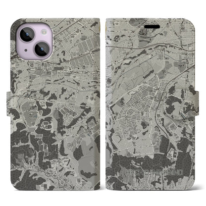 【八王子みなみ野（東京都）】地図柄iPhoneケース（手帳タイプ）モノトーン・iPhone 14 用