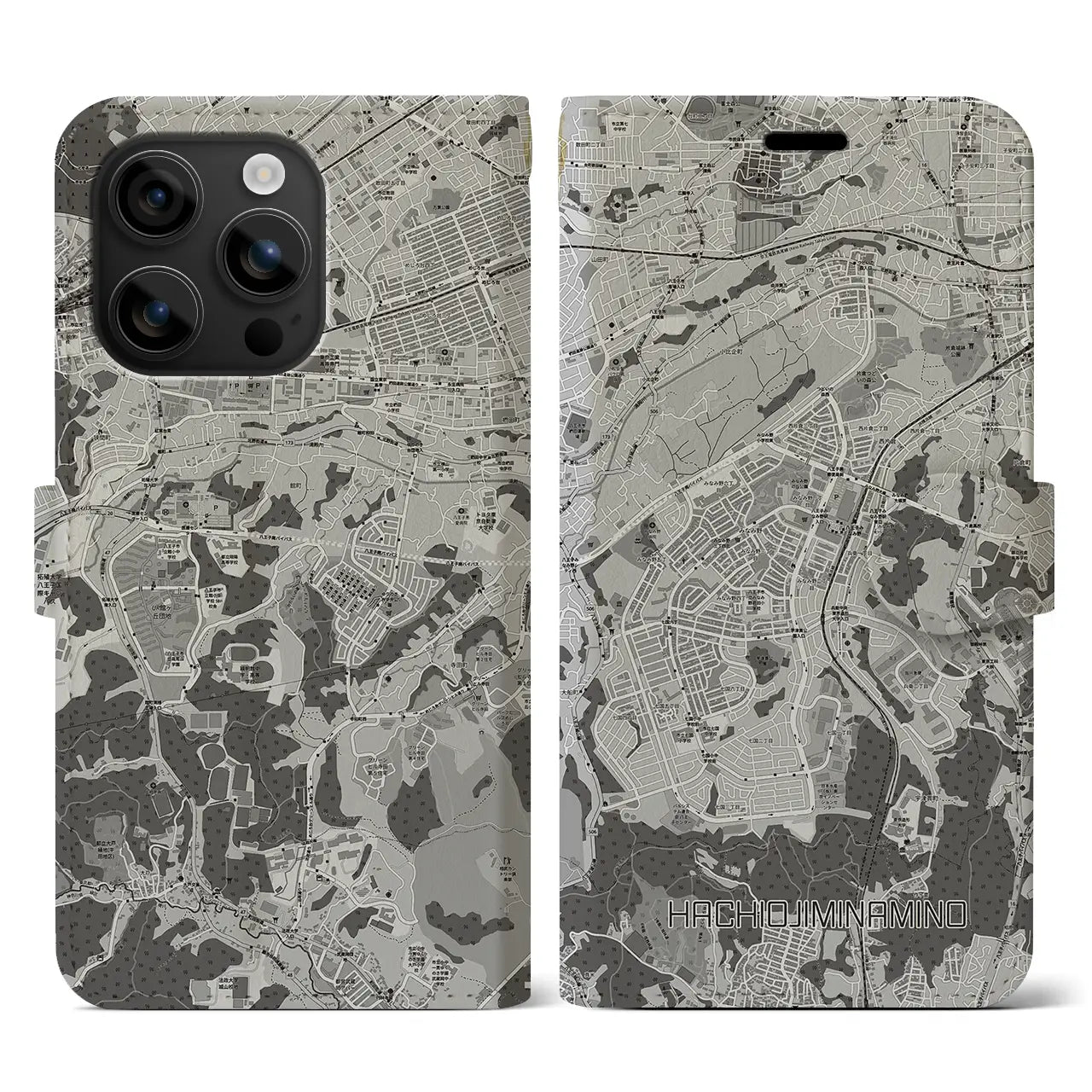 【八王子みなみ野（東京都）】地図柄iPhoneケース（手帳タイプ）