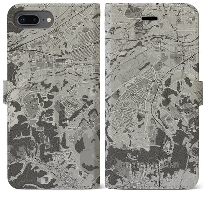 【八王子みなみ野（東京都）】地図柄iPhoneケース（手帳タイプ）モノトーン・iPhone 8Plus /7Plus / 6sPlus / 6Plus 用